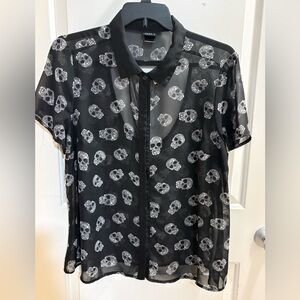 Torrid Black Sheer Shirt with Skull Design